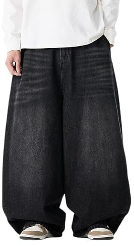 Jeans da uomo baggy oversize, pantaloni jeans streetwear hip hop, pantaloni harem, jeans baggy a gamba larga, pantaloni in denim per il tempo libero con elastico in vita, gamba larga, jeans, pantaloni