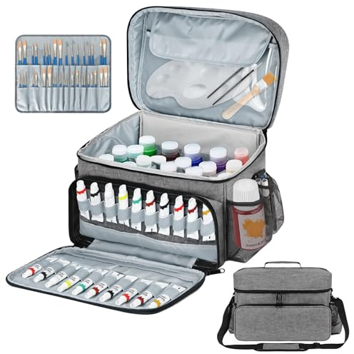 Qianly Organizador de Pinturas Acrílicas Maletín Porta Pinceles Bolsa de Almacenaje para Arte, Capacidad para 54 Botellas de 2 Onzas, con Compartimento Impermeable Adecuado para Crafters Estudio