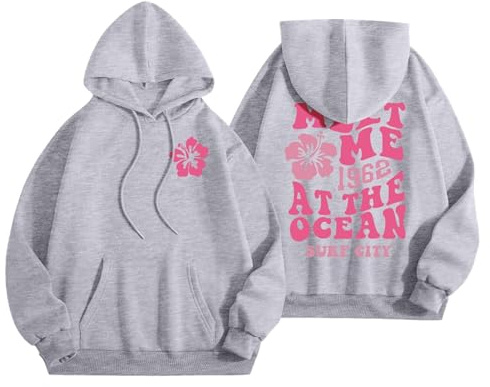 GXJIXf Cute Palm Puff Hoodie, Girls' Preppy Sweatshirts, Fleece lining Pink Flower Hoodies, Gift for Women & Girls