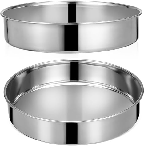 DOITOOL Tortiera Circolare in Acciaio Inox 24 CM Superficie Lucida e Fondo Piano per Cottura Uniforme di Dolci e Piatti Salati Adatta a Forno e Cottura a Vapore