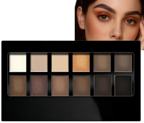 Nude Lidschatten Palette für Frauen, 12 Farben Eyeshadow Palette, Braun Matt und Shimmer, Hochpigmentiert Wasserfest, Velours Formel, Vielseitig Lidschattenpalette für Urlaub und Alltag