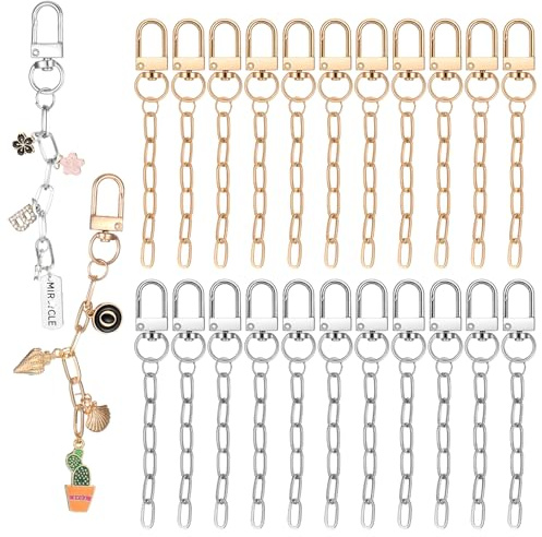 QFGasre DIY Schlüsselanhänger Basteln Charms Anhänger Set Schlüsselanhänger Selber Machen Verlängerungsketten Anhängern Lippenstift-Schlüsselanhängern Geschenkideen Gold und Silber 22-teilig