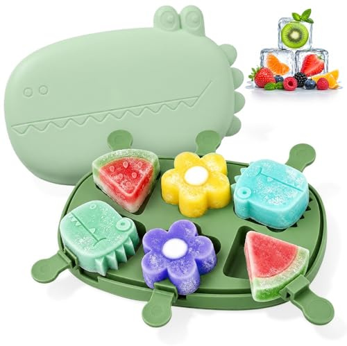 Minfuerang Silikon-Eis am Stiel-Formen, Eisförmchen als 6er, BPA Frei | Krokodil Eisformen mit Stiel und Deckel für Sommer, Party, DIY