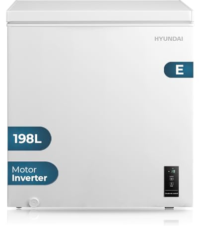 Hyundai Congelador Horizontal Blanco HCH200EDW00. Capacidad 198 Litros, Dual Cooling, 4 Star, Puerta Única Dirección, Modo Super Congelación, Tecnología Inverter, Puerta Abatible, 1 Cesta, 37dB, Clase