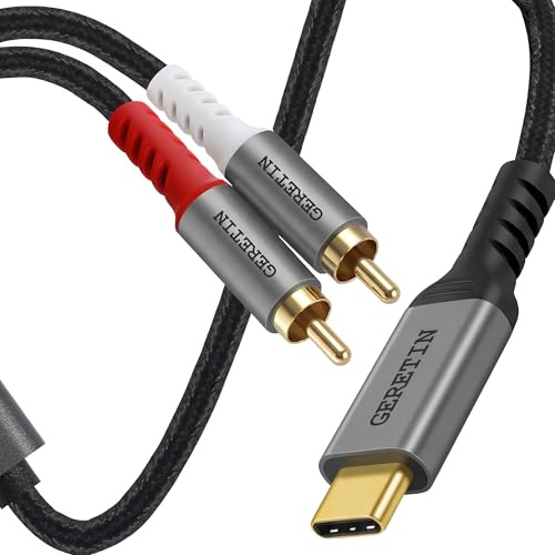 GERETIN Câble Audio USB C vers 2 RCA Câble Adaptateur Type C Mâle vers 2RCA Mâle Y Auxiliaire Audio Stéréo Compatible avec Téléphone Amplificateur Enceinte HDTV Home Cinéma iPhone 16/17 Pixel 10/9-2M