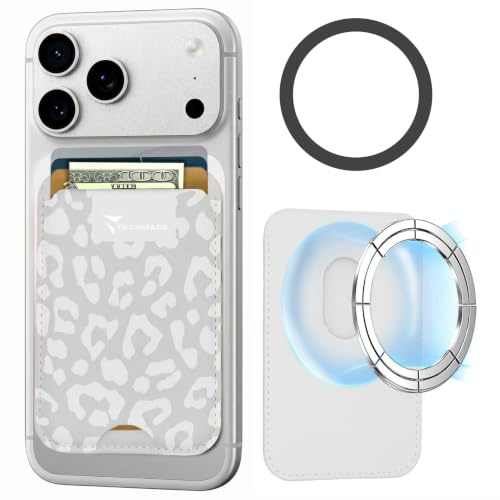 TECHMADE Korthållare kompatibel för iPhone, adapterring ingår - plats för 3 kort eller kontanter, snabbt utdragningssystem - RFID-blockering, veganskt konstläder, Djur grå, En storlek passar alla