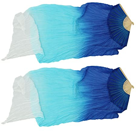 P Prettyia Tanzfächer Bauchtanz Tanz Fächer Schleier Fächerschleier Schleierfächer Tanzbekleidung & Accessories 180 cm - Blau + Weiß, M