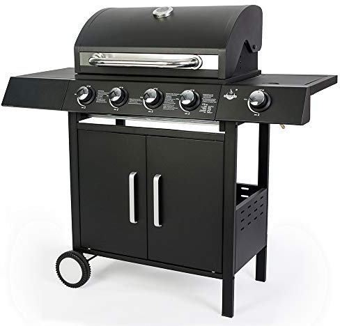 El Fuego® Gasgrill “San Angelo 4+1“ | 4 Hauptbrenner + 1 Seitenbrenner | Edelstahl, inkl. Gasschlauch und Druckminderer | Grillraucher Grillwagen BBQ | AY 582