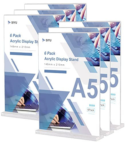 LELADY JEWELRY A5 Ständer Aufsteller Tischaufsteller (6 Stück) A5 Acryl T-Ständer Werbeaufsteller T-Aufsteller Menükartenhalter Speisekartenhalter für Tisch, Laden, Büro, Restaurants, Hotel
