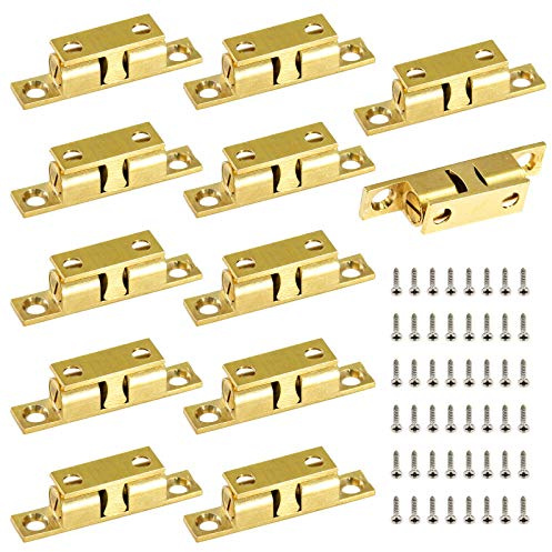 Jiozermi 12Pcs 1.65 / 42mm Double Ball Tension Roller Catch Latch, Solid Brass Hardware Fitting with Screws for Cabinet, Closet & Furniture Door