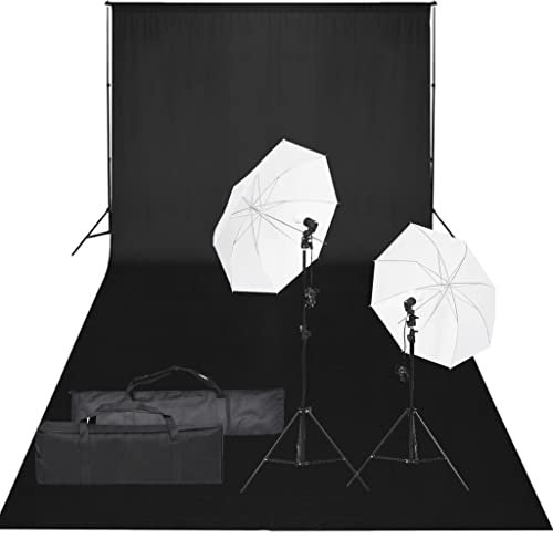 vidaXL Kit de Studio Photo avec Éclairage et Toile de Fond Lumière de Photographie Système de Fond Kit de Support de Fond Sac de Transport