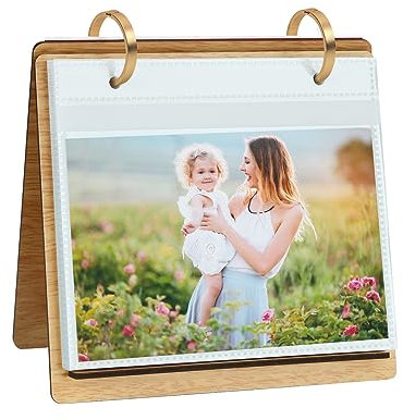 ZEEYUAN Schreibtisch Fotoalbum 10x15 zum Einstecken Holz Fotorahmen zum Aufstellen für 60 Bilder