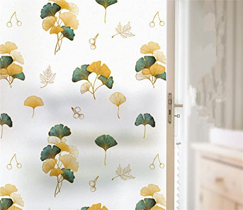 Sonnenschutzfolie Fenster, Statische 3D Sonnenschutz Dekorfolie, Sichtschutzfolie Statisch Dekofolie, Für Zuhause Badzimmer oder Büro Wohnzimmer, Pflanzen Sie Ginkgo Biloba, 90x200 cm