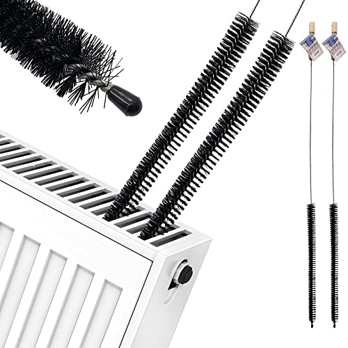 Lot de 2 brosses de nettoyage pour radiateur, 120 cm de long et flexible avec manche en bois, brosse fine pour radiateur, brosse anti-peluches qui obtient des espaces étroits