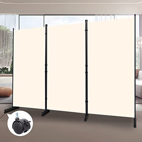 Room Divider Folding Privacy Screens with Wheels, 6FT Tall Divider for Room Separation, 3 Panel Movable Room Partitons and Dividers, Indoor Room Dividers Panel with Non-See Through Fabric for Office