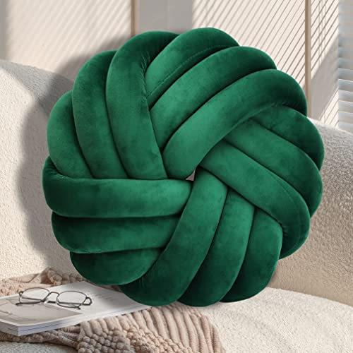 GYCS Knotted Pillow Cushion Soft Plush Knot Ball Pillow Waist Back Cushion Home Decorative Throw Pillow for Sofa Bed,dark green,35cm