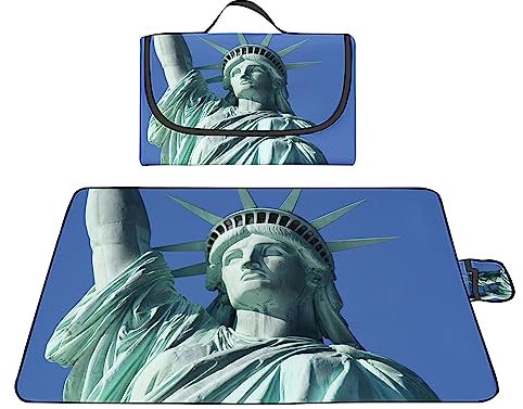 Couverture Pique-nique Imperméable 200x300cm,Couverture Plage Extérieure XXL Tapis de Plage,Statue de la Liberté Camping Couverture étanche Pique-nique avec Poignée pour Camping Randonnée Parc Plage