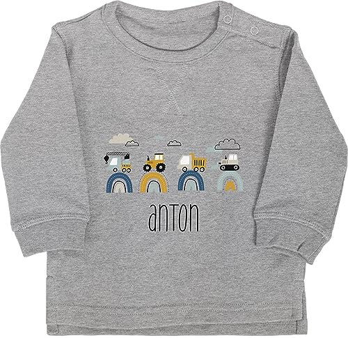 Baby Pullover Jungen Mädchen - Baustelle I Traktor I Bagger I Kran I Kipper I LKW I Planierraupe - 6/12 Monate - Grau meliert - trecker kleidung traktoren traktor, kleinkind bulldog name