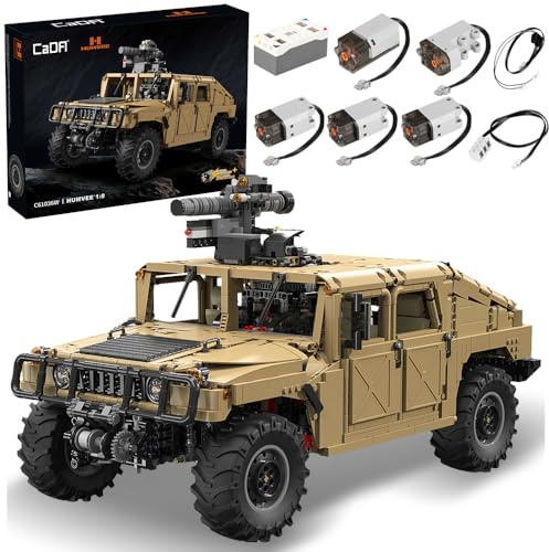 CaDA Master Technik C61036W Hanma H1 Klemmblöcke, 1:8 autorisiertes gepanzertes Geländefahrzeugmodell mit 5-Motor, 3935 Stück ferngesteuerte Auto-Bausteine für Erwachsene