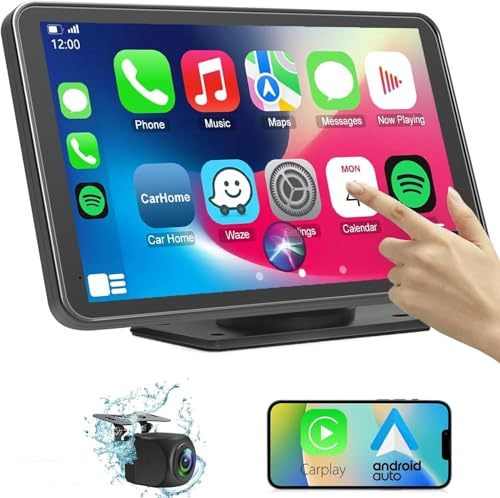 Carplay Screen for Car, 7 HD Wireless Apple Carplay & Android Auto, Portable Touchscreen Car Stereo with Backup Camera, Bluetooth, Mirror Link, Voice Control, GPS, FM, AUX, Car Play for All Vehicles