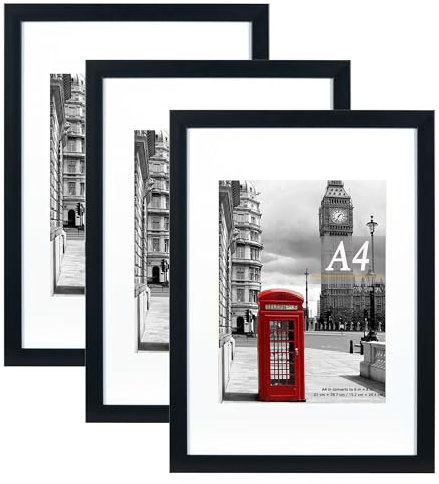 Scholar Tree Black Picture Frame A4 with Mount,Set of 3,A4 Frame,Freestanding and Wall Mountable