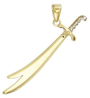 JC Trauringe Gold Anhänger Schwert in Echt 585 Gold klassische, schlichte Aleviten Zülfikar Imam Goldanhänger Goldschmuck Herren Schmuck Kettenanhänger in Bicolor inkl. Schmucketui 8549