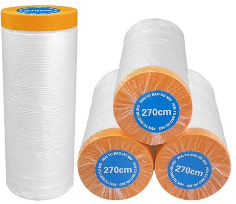 4 Rollen Abdeckfolie mit Klebeband 270cm×20m(80m), Malerzubehör Abdeckband Malerfolie für Fenster Wasserdichte Malerfolie für Anstriche. Abdeckfolie Stark Für Malerbedarf, Werkzeuge und Tapeten