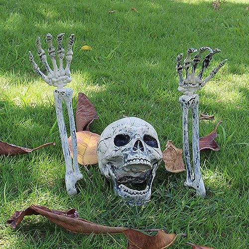 Halloween Deko Skelett Outdoor Garten Gruselig Totenkopf Set Gartendeko für Draußen Dekoration Horror Halloweendeko Haloween Sachen Figuren Haustür Spooky Scary Decor Knochen Hände Skeleton Schädel