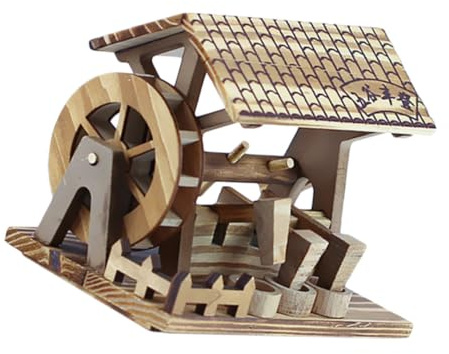 ABOOFAN Handgefertigtes Holz-wasserrad Dekofigur Im Landhausstil Kreative Miniatur Holzhäuser Rustikale Schreibtisch-Dekoration Symbolisch Für Guten Ernteertrag Praktisches Desktop-ornamen