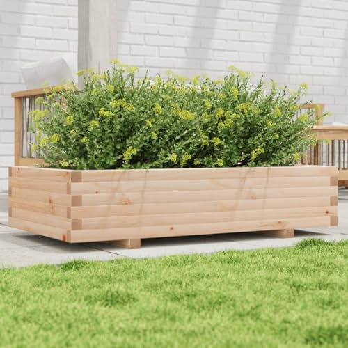 Homgoday Fioriera da Giardino 110x60x26,5 cm in Legno Massello di Pino,Fioriera da Esterno, Fioriera Grigliato per Giardino