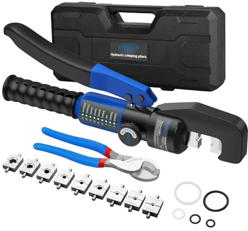 VORXEON 8 Ton Hydraulic Crimping Tool Set with 9 Dies 4-70mm²（12AWG-2/0AWG） 10in Cable Cutter, for Professional Use, Suitable for Crimping Terminals of Electrical Cables in Various Sizes