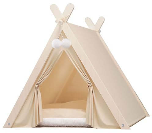 Tragbares Tipi-Zelt für Haustiere mit dicker Matte, einfache Montage, waschbar, für den Innenbereich, für kleine Hunde und Katzen, Beige