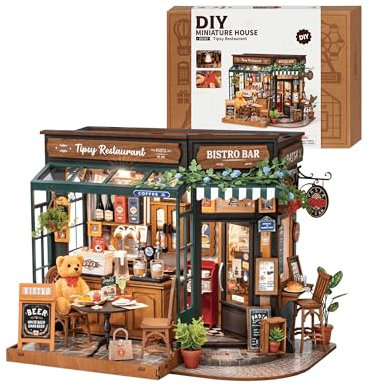 ROWOOD Maison De Poupée Tipsy Restaurant, DIY Maison Miniature, Kits De Modèles en Bois avec Accessoires pour Adultes Maquette Maison à Construire, Cadeau Unique pour Noël Et Anniversaire