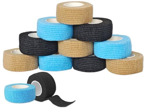 AMSGANK 12 Rollen Selbstklebender Verband, 2.5cm x 4.5m Non-Woven Selbsthaftende Bandage für Mensch und Tier Elastische Binde Bandage Fixierbinde Haftbandage Selbstklebend für Sport Haustiere