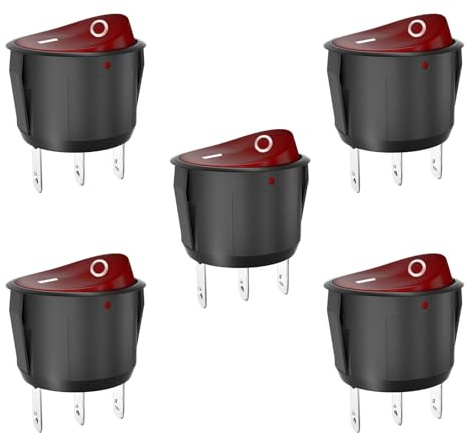 SCOOYUCK 5 Stücke Wippschalter Rund, SPDT 23mm 3 Polig ON/ON 12V 24V 125V 250V Kippschalter, für Auto Boot Haushaltsgeräte (Red)