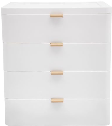 RjcdOPL Boîte de Rangement de Bureau en Plastique, Organisateur de Bureau avec Tiroir, Gain de l'espace, Pour ranger livres, bijoux, cosmétiques, collations, articles divers, Blanc (4 tiroirs)