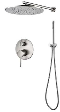 Juego de de cabezal de lluvia for grifo de ducha, grifo mezclador desviador mate de acero inoxidable cepillado con ducha de mano redonda de mano(2308-SS-10inch)
