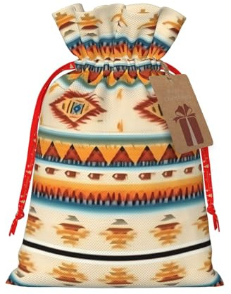 HJLUUFT Jutebeutel mit Indianer-Druck, Weihnachtsgeschenktüte mit Kordelzug und Geschenkanhänger, Hochzeit, Weihnachten, Partygeschenk