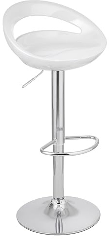Baroni Home Sgabello Bar Girevole Altezza Regolabile, Seduta in Plastica e Schineale, Base Cromata, Poggiapiedi e Fondo Antigraffio, Sgabello Cucina e Penisola, 37x45x59-79 cm, Bianco, 1 Pezzo