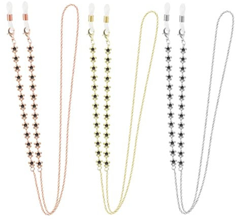 VALICLUD 3stücke Brillenketten Damen Metallkette Mit Kleinen Blumen Elegante Halterung Für Sonnenbrillen Antirutsch Brillenband Und Roségold Für Alltag