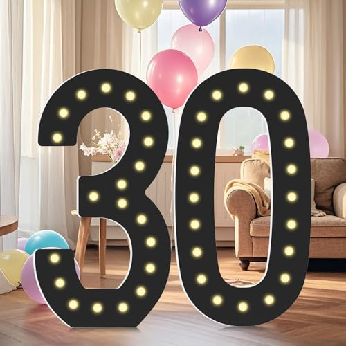 LOBOOM 4FT Marquee Light Up Numbers, Black Giant Marquee Number Big Mosaic Number for 30th Birthday Party Decorations Backdrop Anniversary Decor, Pre-Cut Frame