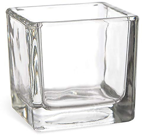 6 x stilvolle und Massive Gläser als Windlichter (14 x 14 x 14 cm) | Kerzengläser eckig - Windlicht eckig aus Glas - Glaswindlichter eckig