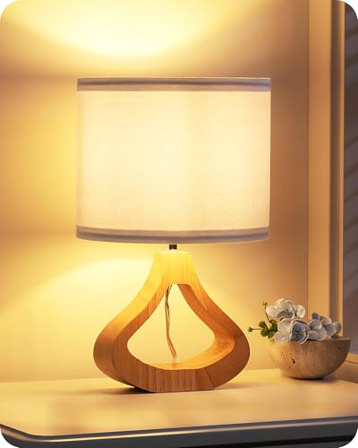 EDISHINE LED Nachttischlampe, Holzsockel in Flaschenform, Weiß