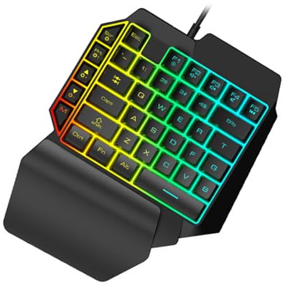 HOMSFOU Noir Clavier de Commande Main Mécanique 39 Touches pour Jeu | Usb, Câble 1,5m, Plastique Léger et Compact, Rétroéclairage, Usage Téléphone