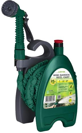 DEKTON Mini Carrello da Giardino con Tubo espandibile da 7,6 m, avvolgitubo Leggero con Tubo Estensibile da 7,6 m, Design Facile da Avvolgere, Ideale per innaffiare Piante, Prati e Pulizia Esterna