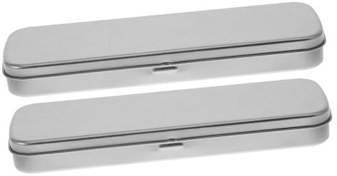 KOCKSHION Metal Pencil Box and Single Pen Case Set for Kids and Students, Silver Gray Tin Stationery Organizer Windowed Matte Finish, Large Rectangular Pen Holder for School and Office Use