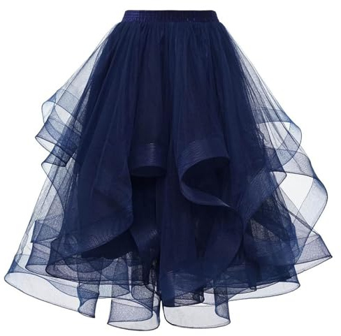 Mrat Jupe tutu en tulle pour femme - Taille élastique - Jupe midi à plusieurs niveaux étagés - Jupe trapèze fête asymétrique en maille swing plissée irrégulière fluide robe jupon bal de promo ballet
