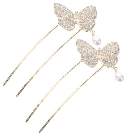 Ipetboom 2stücke Vintage U-förmige Haargabel Stabiles Metall Haarpin Mit Schmetterlingsdesign Langlebiges Haarzubehör Damen Für Hochsteckfrisuren Und Elegante Chignons Vielseitig Und Rutsch