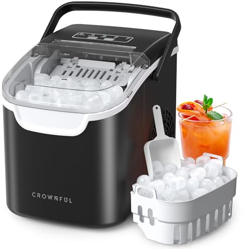 CROWNFUL - Máquina de hielo portátil (8 cubos en 6 minutos, autolimpiable, 12 kg/24 h) para el hogar, la cocina, la oficina, el bar y las fiestas