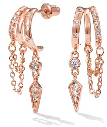 MUMREUES Ohrringe Rosegold Hängend 14 Karat Rosegold Vergoldet Ohrringe Creolen Damen Stecker Hypoallergen Wasserfest Minimalistische Minimalist Elegant ​Quasten ​Ketten Schmuck Geschenke